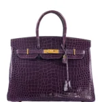 Hermès Birkin 35 Amethyst Shiny Porosus Crocodile Gold Hardware