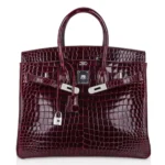 Hermès Rare Collectible Birkin 35 Bordeaux Shiny Porosus Crocodile Diamond Encrusted 18k White Gold Hardware Lushentic replica handbags