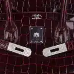 Hermès Rare Collectible Birkin 35 Bordeaux Shiny Porosus Crocodile Diamond Encrusted 18k White Gold Hardware Lushentic replica handbags