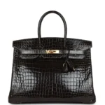 Hermès Birkin 35 Graphite Shiny Porosus Crocodile Gold Hardware Lushentic Grade Bags