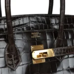 Hermès Birkin 35 Graphite Shiny Porosus Crocodile Gold Hardware Lushentic Grade Bags