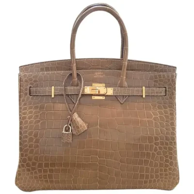 Hermès Birkin 35 Poussiere Matte Porosus Crocodile Gold Hardware Replica luxury handbags