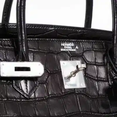 Hermès Birkin 40 Black Matte Crocodile Porosus logo