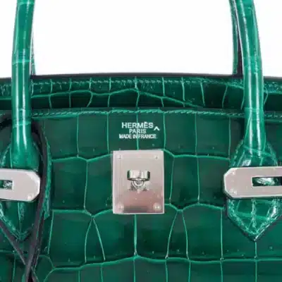 Hermès Birkin 40 Vert Emerald Shiny Porosus Crocodile logo