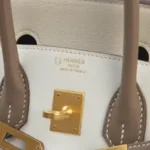 Hermès HSS 2014 Birkin 25 Etoupe/Parchemin/White Swift Brushed Gold Hardware