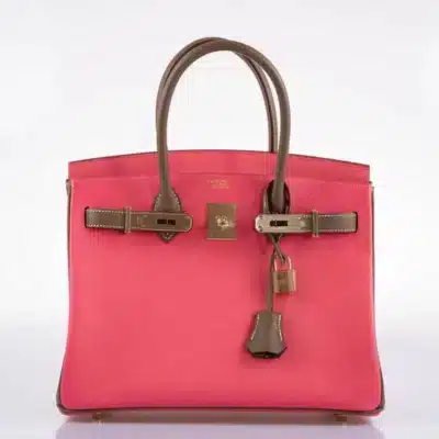 Hermès HSS 2017 Birkin 30 Rose Azalee & Etoupe Epsom Permabrass Front2