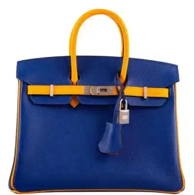 Hermès HSS 2018 Birkin 25 Jaune D’Or and Blue Electric Epsom Brushed Palladium Hardware  Lushentic Replica