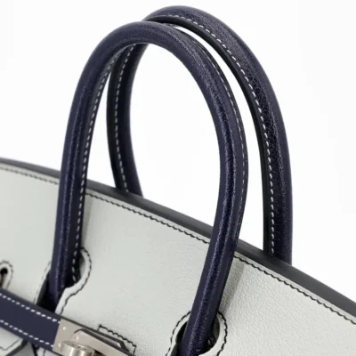 Hermès HSS 2020 Birkin 25 Gris Perle and Bleu Indigo Chevre Brushed Palladium Hardware