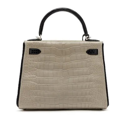 Hermès HSS 2020 Kelly 28 Gris Perle and Black Matte Alligator Mississippiensis Palladium Hardware luxury bags