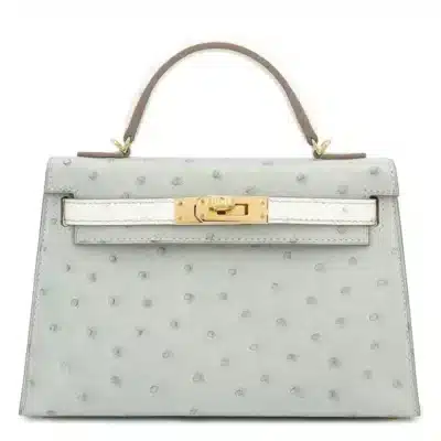 Hermès HSS 2023 Mini Kelly II Gris Perle and Beton Ostrich Gold Hardware Luxury replica handbags