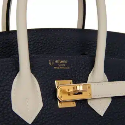 Hermès HSS Birkin 25 Bleu Nuit and Craie Togo logo