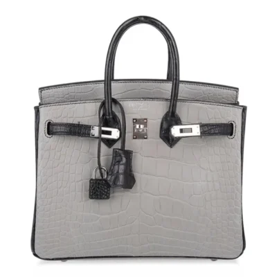 Hermès HSS Birkin 25 Gris Perle and Black Matte Mississippiensis Alligator Palladium Hardware