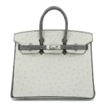 Hermès HSS Birkin 25 Pearl Grey and Graphite Ostrich Brushed Palladium Hardware