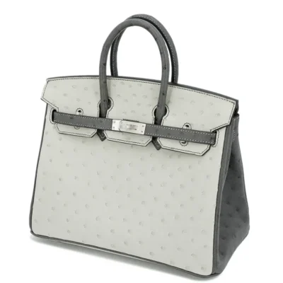 Hermès HSS Birkin 25 Pearl Grey and Graphite Ostrich Brushed Palladium Hardware