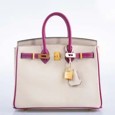 Hermès HSS Birkin 25 Rose Pourpre and Craie Epsom with Brushed Gold Hardware Best Lushentic Bags