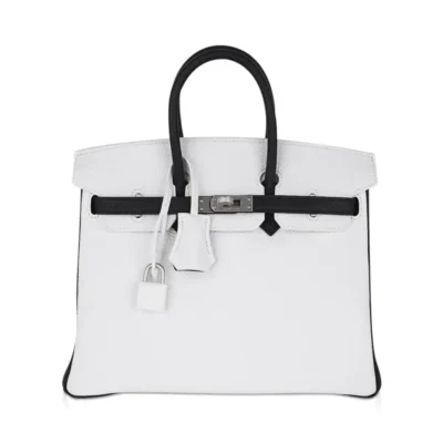 Hermès HSS Birkin 25 White and Black Clemence Brushed Palladium Hardware