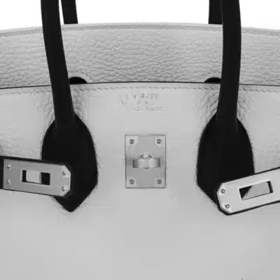 Hermès HSS Birkin 25 White Black Clemence logo1