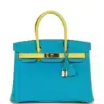 Hermès HSS Birkin 30 Bleu Turquoise and Lime Chevre Gold Hardware