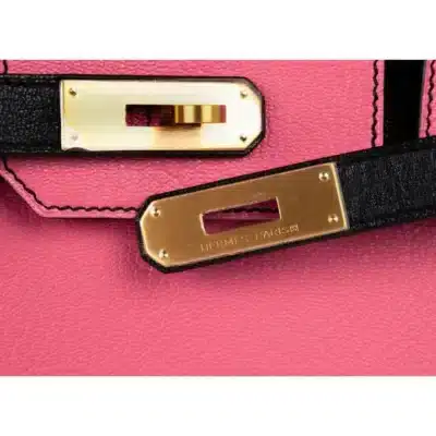 Hermès HSS Birkin 30 Rose Lipstick and Black Chevre Brushed Gold Hardware