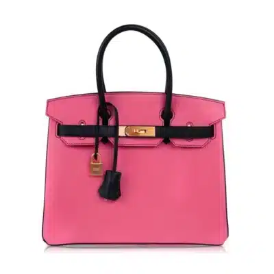 Hermès HSS Birkin 30 Rose Lipstick and Black Chevre Brushed Gold Hardware