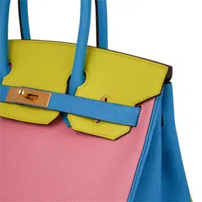 Hermès HSS Birkin 30 Tri-Color Rose Confetti/Bue Aztec/Soufre Chevre Gold Hardware