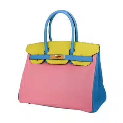 Hermès HSS Birkin 30 Tri-Color Rose Confetti/Bue Aztec/Soufre Chevre Gold Hardware