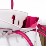 Hermès HSS Birkin 30 White and Fuchsia Chevre Palladium Hardware  replica bags