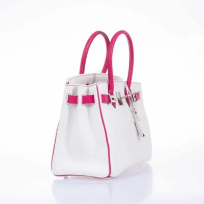 Hermès HSS Birkin 30 White and Fuchsia Chevre Palladium Hardware  replica bags