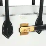 Hermès HSS Birkin 30 White and Black Clemence Brushed Gold Hardware