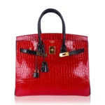 Hermès HSS Birkin 35 Braise And Black Shiny Porosus Crocodile Gold Hardware Affordable designer bag dupes