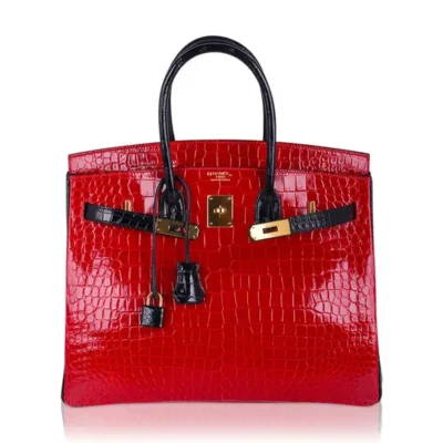 Hermès HSS Birkin 35 Braise And Black Shiny Porosus Crocodile Gold Hardware Affordable designer bag dupes