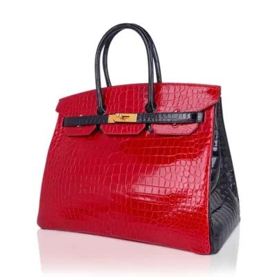 Hermès HSS Birkin 35 Braise And Black Shiny Porosus Crocodile Gold Hardware Affordable designer bag dupes