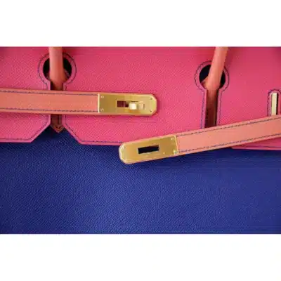 Hermès HSS Birkin 40 Tri-Color Electric Blue/Mangue/Rose Tyrien Epsom Brushed Gold Hardware