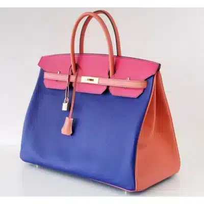 Hermès HSS Birkin 40 Tri-Color Electric Blue/Mangue/Rose Tyrien Epsom Brushed Gold Hardware