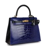 Hermès HSS Kelly 25 Sellier Bleu Electric and Bleu Marine Shiny Alligator Mississippiensis Gold Hardware Affordable designer bag dupes