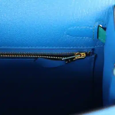 Hermès HSS Kelly 25 Sellier Bleu Hydra Bleu Paon Chevre Mysore detail1