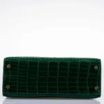 Hermès HSS Kelly 25 Sellier Emerald and Cassis Shiny Niloticus Crocodile Brushed Gold Hardware replica bags