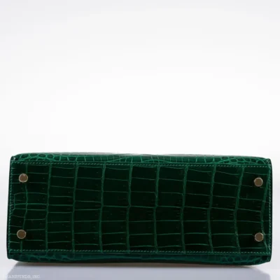 Hermès HSS Kelly 25 Sellier Emerald and Cassis Shiny Niloticus Crocodile Brushed Gold Hardware replica bags