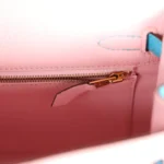 Hermès HSS Kelly 25 Sellier Rose Sakura and Bleu Aztec Chevre Brushed Gold Hardware Replica inspired