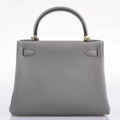 Hermès HSS Kelly 28 Retourne Gris Mouette & Black Togo Palladium Hardware Replica inspired