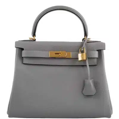 Hermès HSS Kelly 28 Retourne Gris Mouette & Black Togo Palladium Hardware Replica inspired