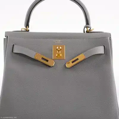 Hermès HSS Kelly 28 Retourne Gris Mouette & Black Togo Palladium Hardware Replica inspired