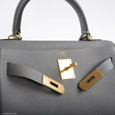 Hermès HSS Kelly 28 Retourne Gris Mouette & Black Togo Palladium Hardware Replica inspired