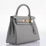 Hermès HSS Kelly 28 Retourne Gris Mouette & Black Togo Palladium Hardware Replica inspired