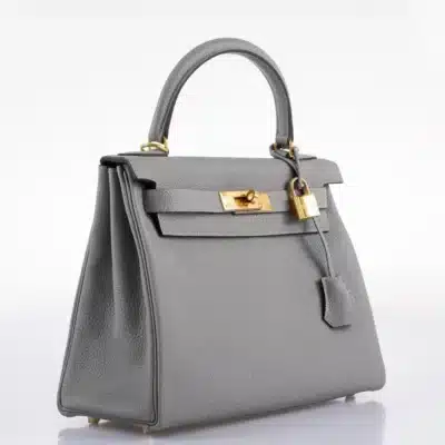 Hermès HSS Kelly 28 Retourne Gris Mouette & Black Togo Palladium Hardware Replica inspired