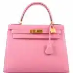 Hermès HSS Kelly 28 Sellier Rose Confetti & Blue Paradis Chevre Brushed Gold Hardware Luxury replica handbag