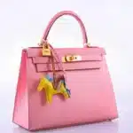 Hermès HSS Kelly 28 Sellier Rose Confetti & Blue Paradis Chevre Brushed Gold Hardware Luxury replica handbag