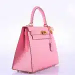 Hermès HSS Kelly 28 Sellier Rose Confetti & Blue Paradis Chevre Brushed Gold Hardware Luxury replica handbag