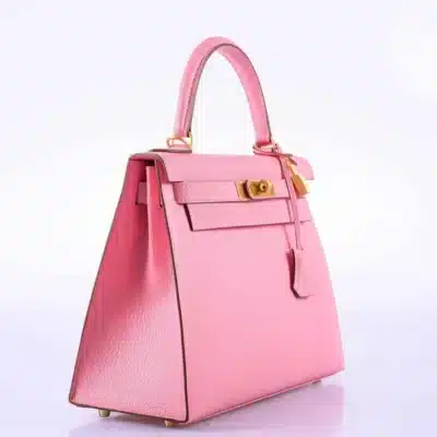 Hermès HSS Kelly 28 Sellier Rose Confetti & Blue Paradis Chevre Brushed Gold Hardware Luxury replica handbag