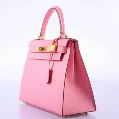 Hermès HSS Kelly 28 Sellier Rose Confetti & Blue Paradis Chevre Brushed Gold Hardware Luxury replica handbag